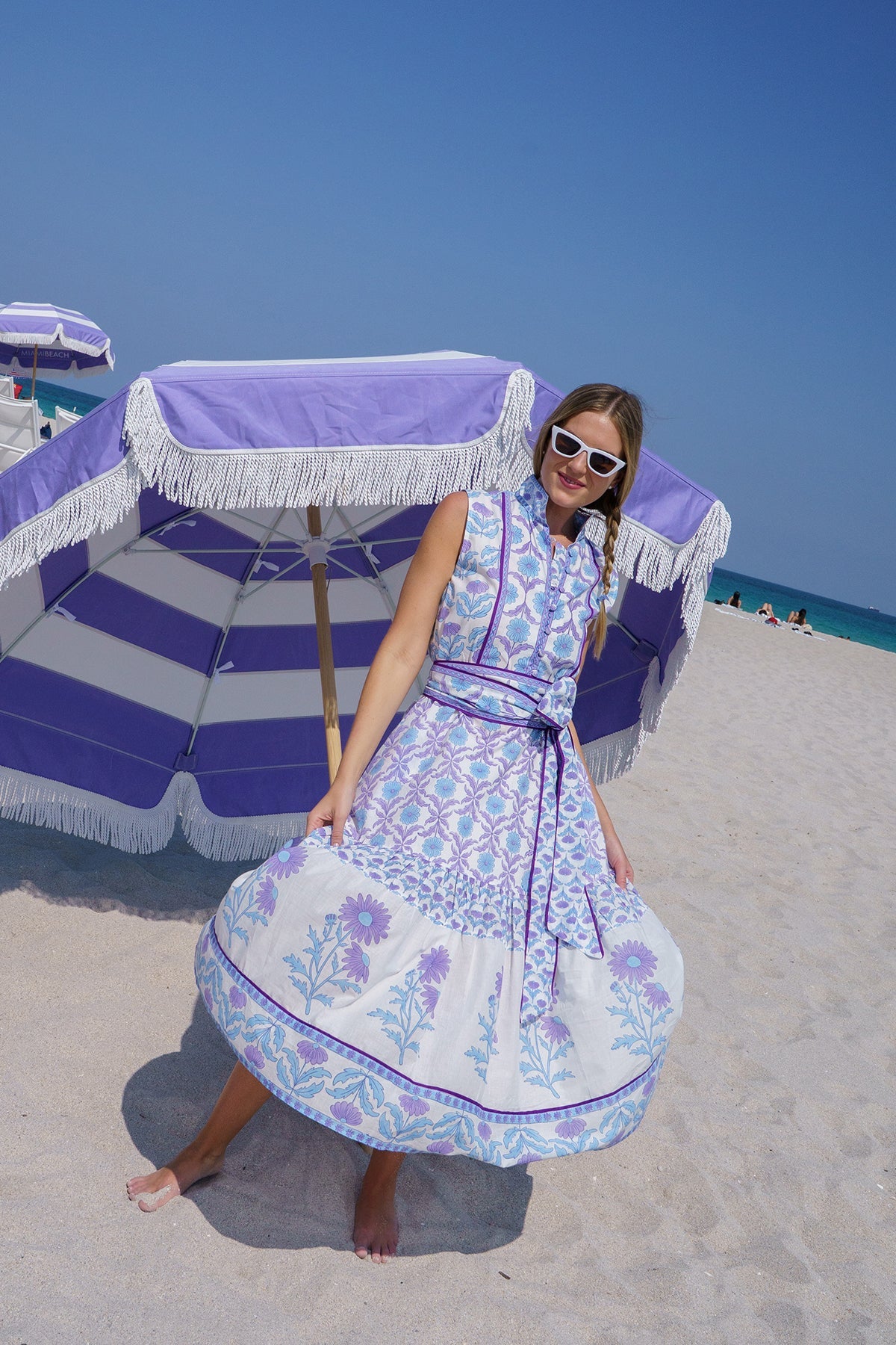 Sleeveless SUE SARTOR Flounce | Periwinkle Daisy