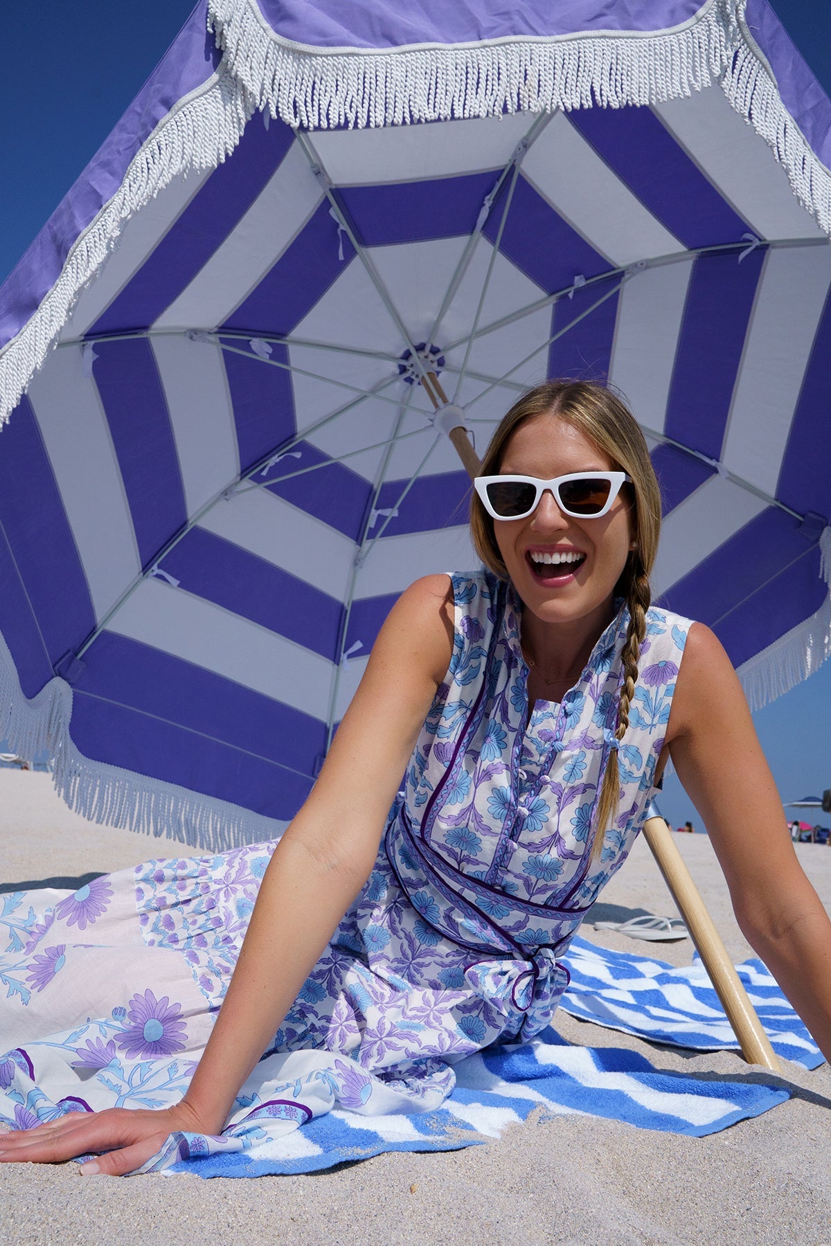 Sleeveless SUE SARTOR Flounce | Periwinkle Daisy