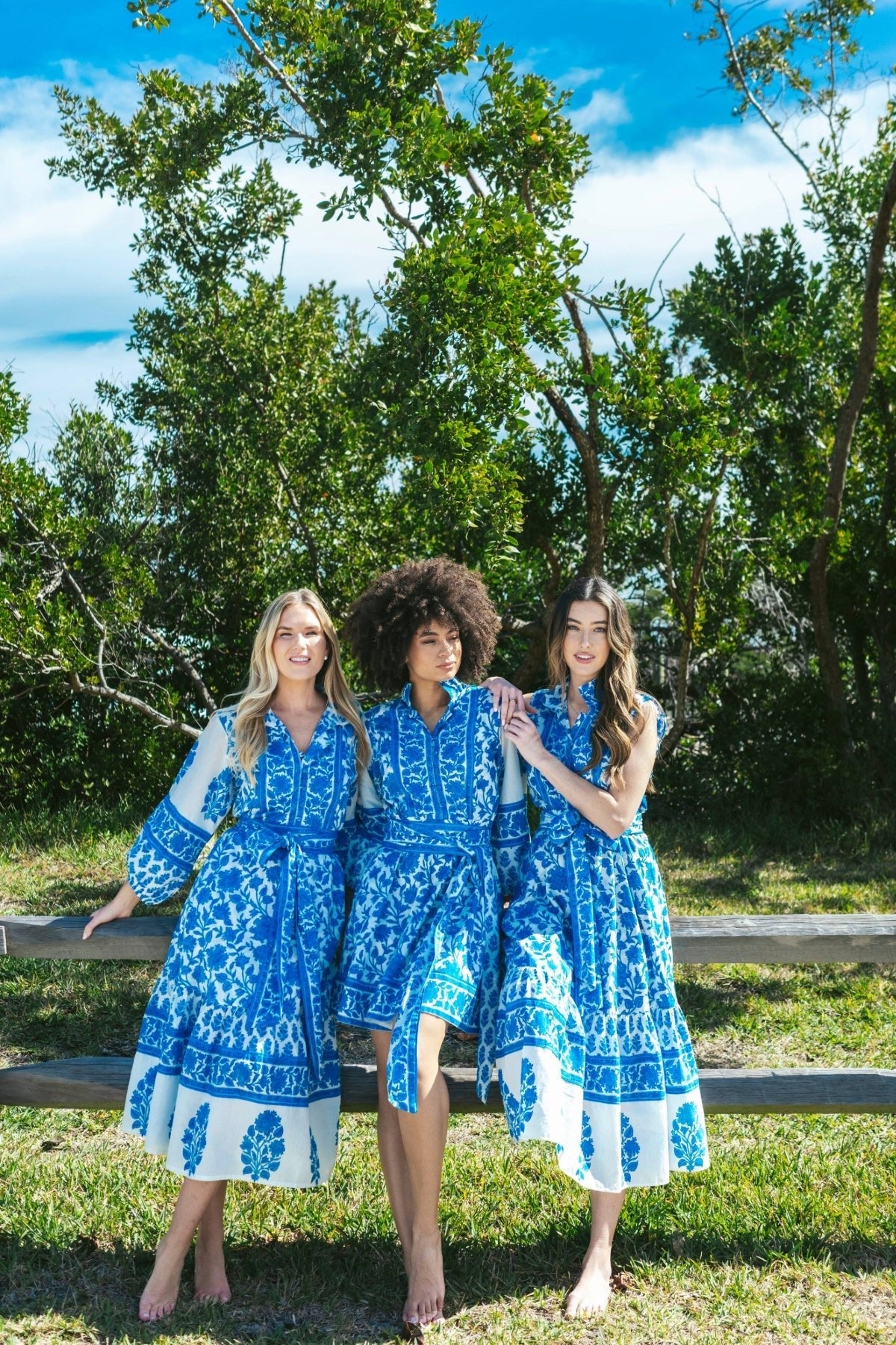 Sleeveless SUE SARTOR Flounce | Capri Blue Vintage Lily