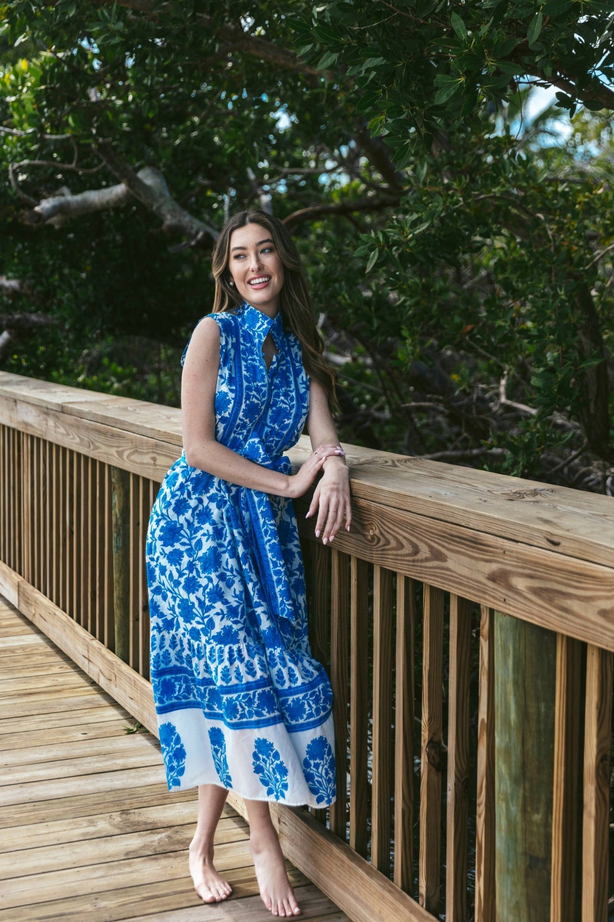 Sleeveless SUE SARTOR Flounce | Capri Blue Vintage Lily