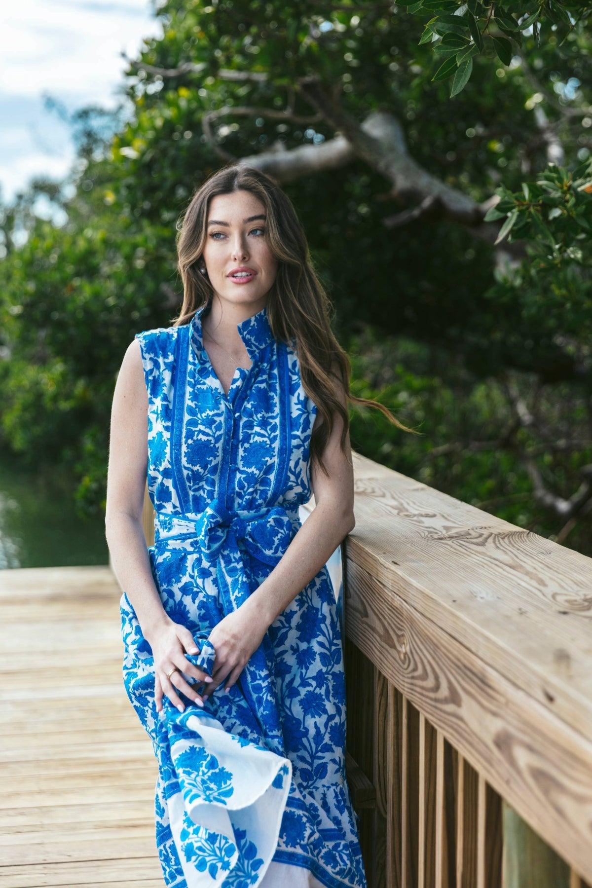 Sleeveless SUE SARTOR Flounce | Capri Blue Vintage Lily
