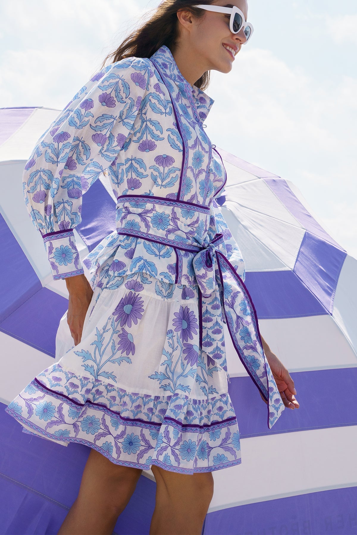 SUE SARTOR Flounce Mini Skirt | Periwinkle Daisy