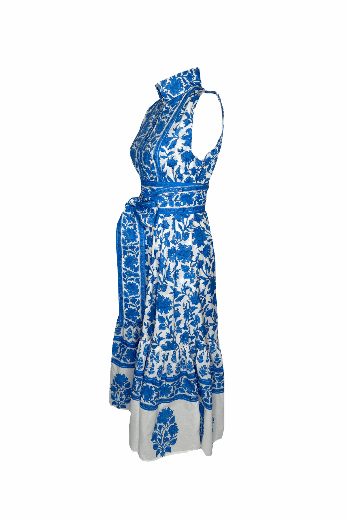 Sleeveless SUE SARTOR Flounce | Capri Blue Vintage Lily