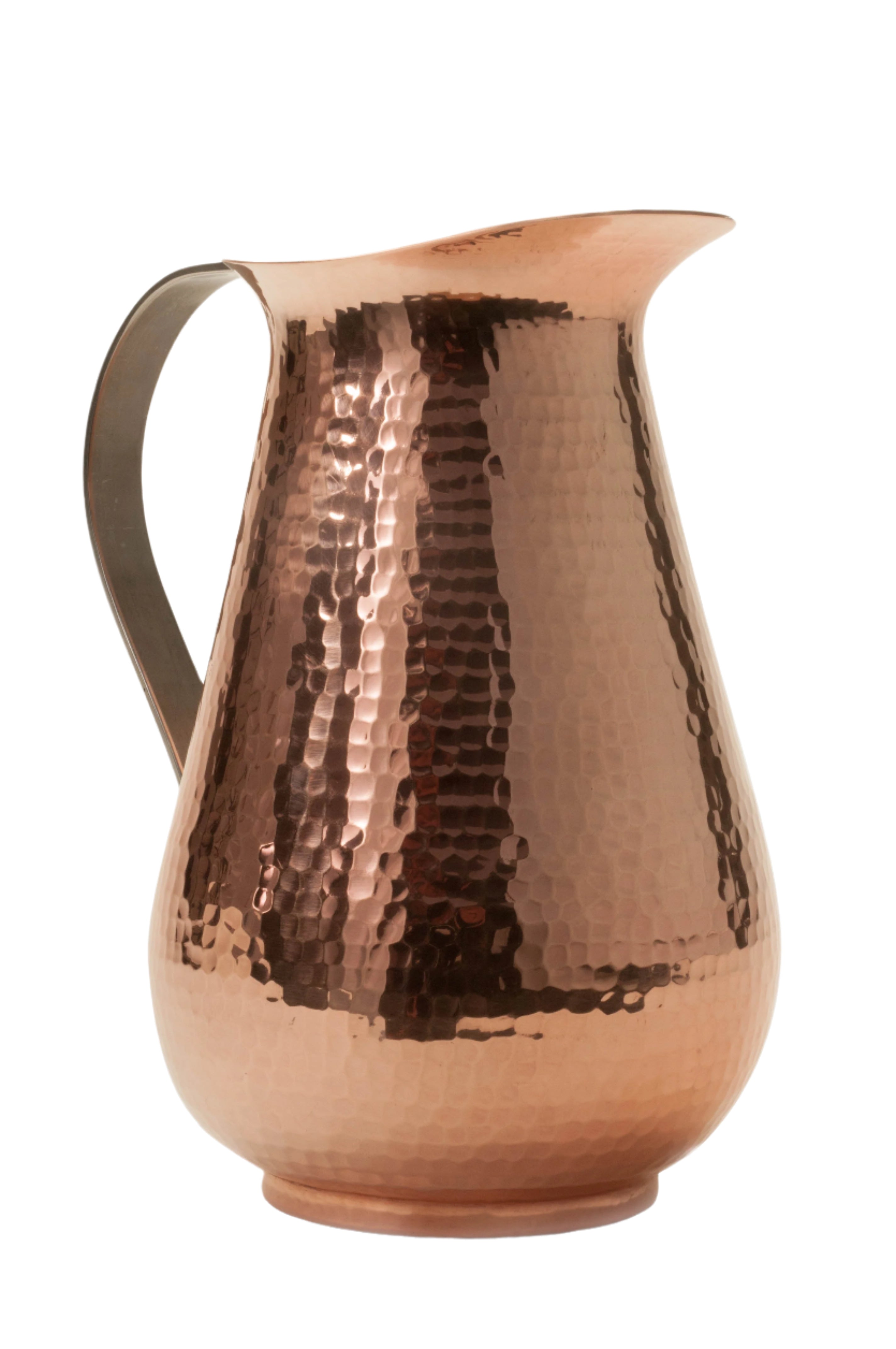 Copper pitcher with a textured surface on a white background
