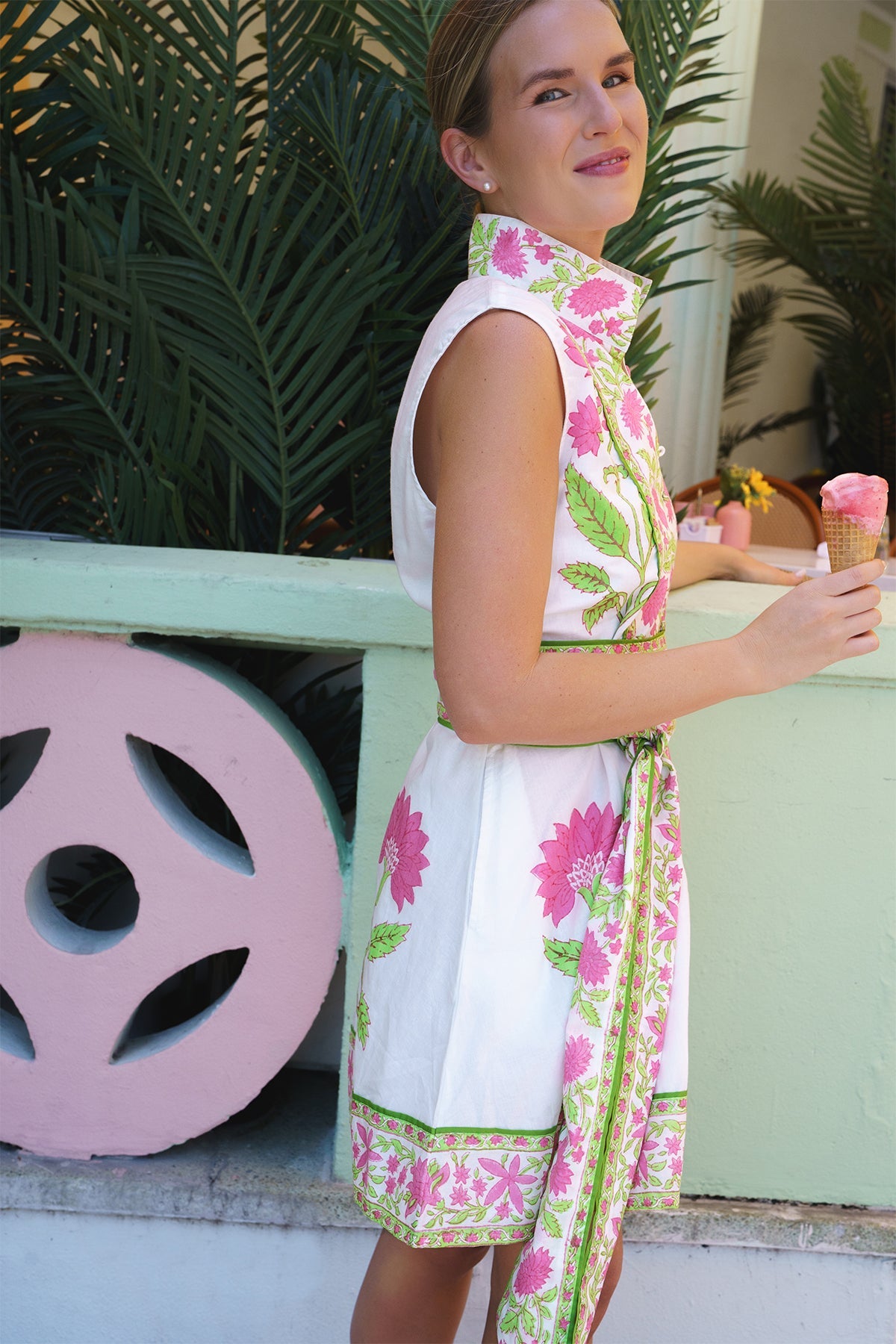 Sleeveless SUE SARTOR Flounce Mini | Watermelon Dahlia