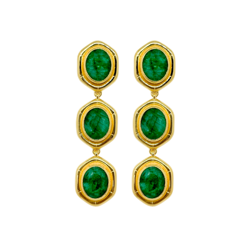 Bamboo Gold & Emerald Triple Earring