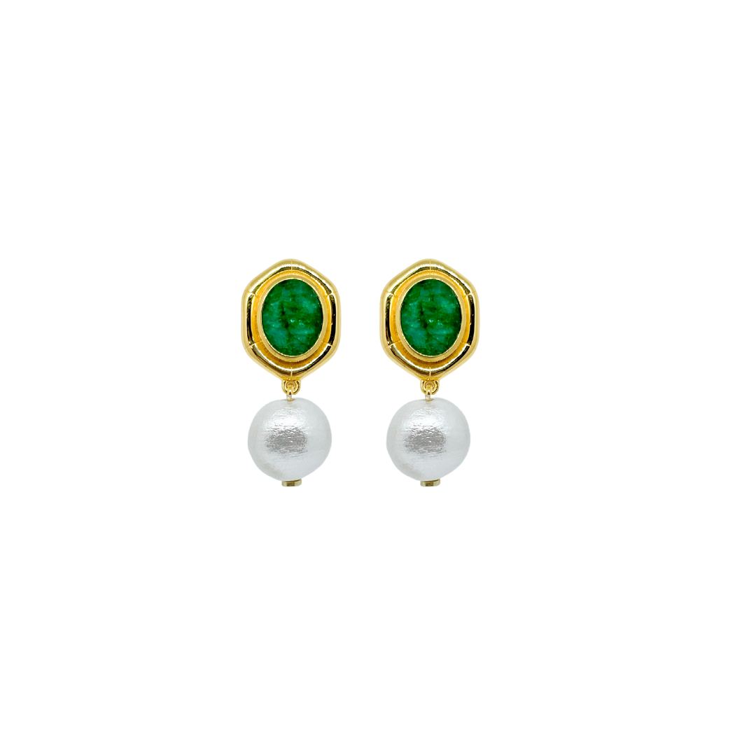 Bamboo Gold & Emerald Single Cotton Pearl Earring