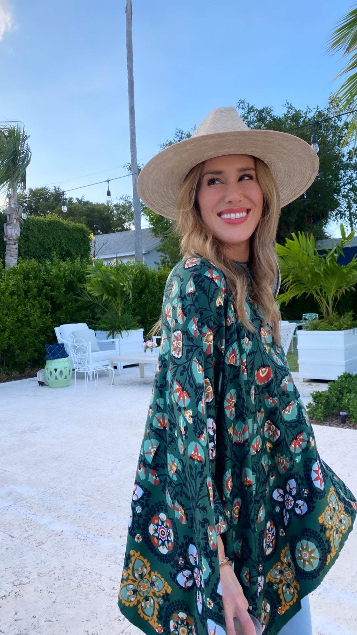 Zinnia Sun Hat - Blue Thistle Block Print Hat Scarf