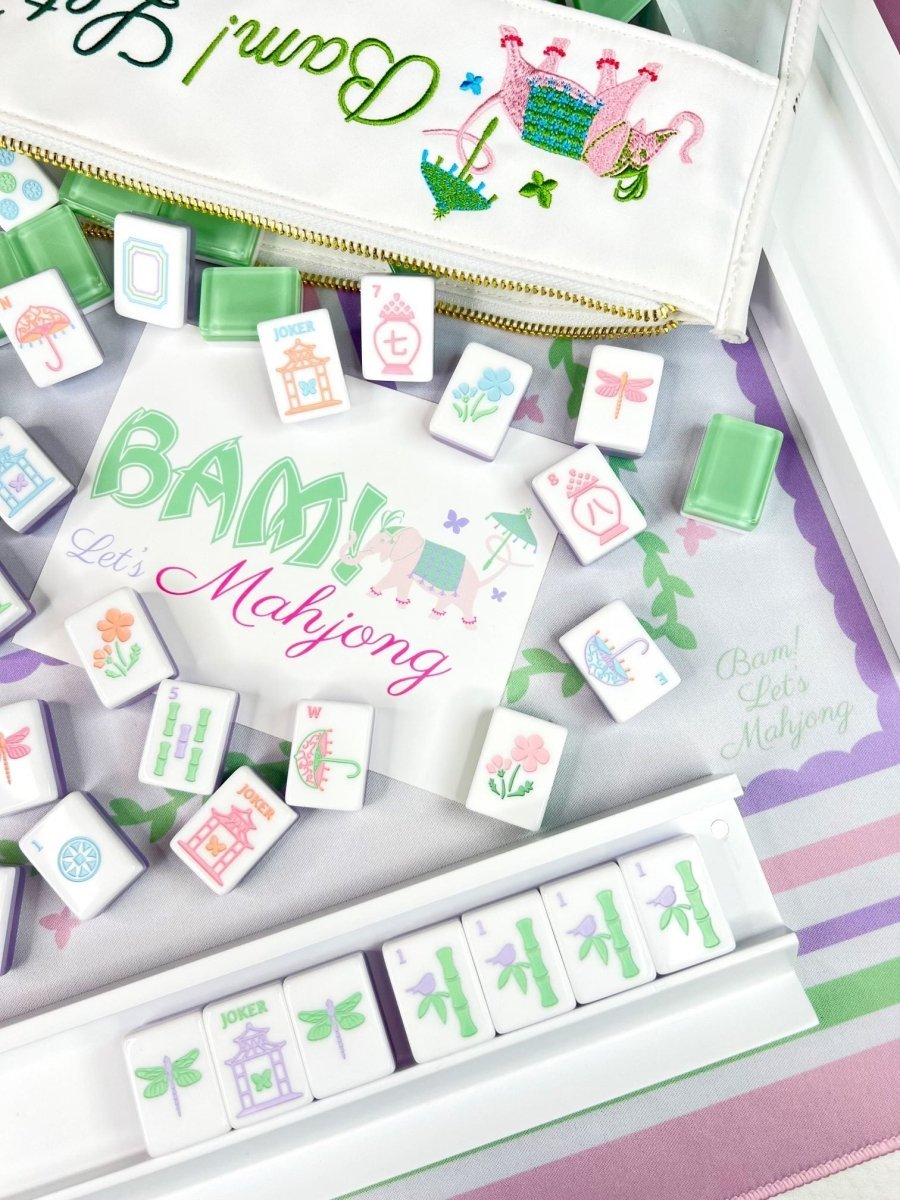 Garden Party Mahjong Tiles and Matching Mat