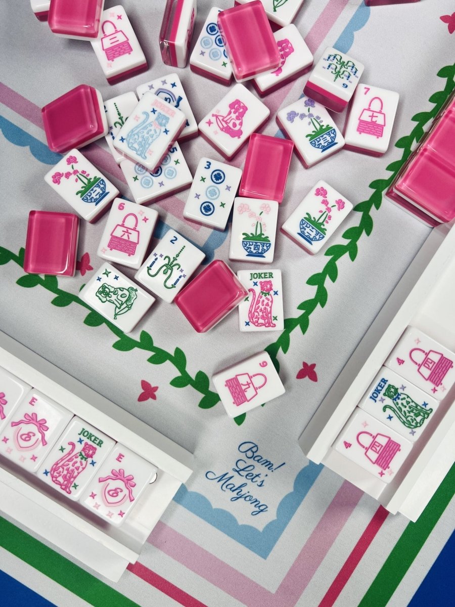 Grandmillennial Mahjong Tiles and Matching Mat