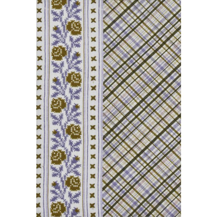 Textile with floral and checkered patterns on a white background