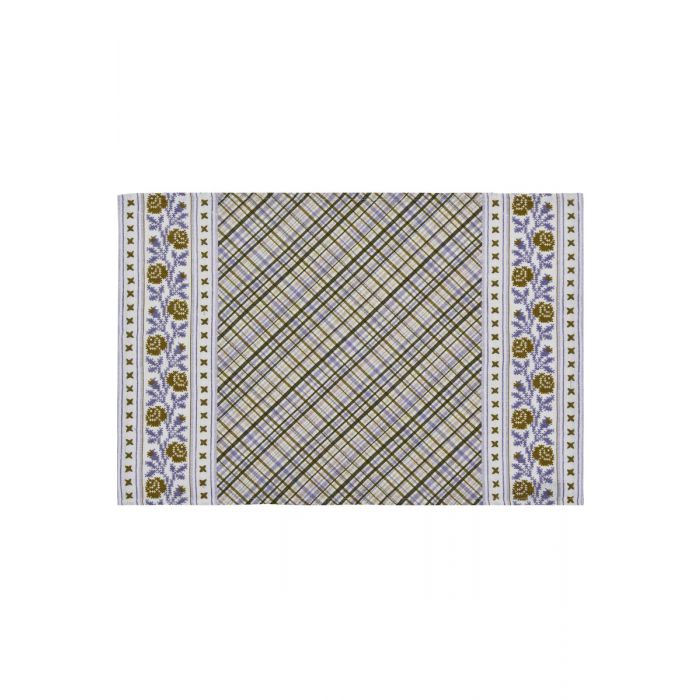 Plaid patterned placemats with decorative borders on a white background