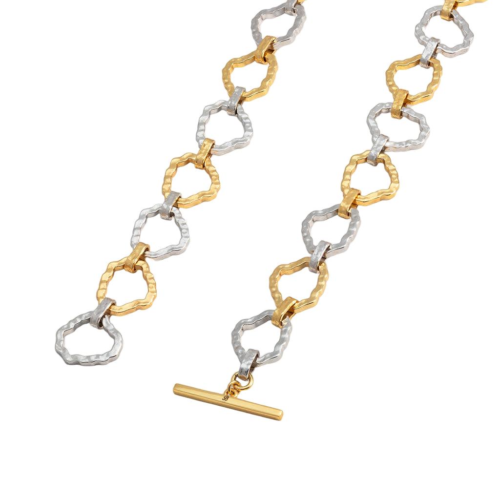 Two-tone gold and silver chain necklace on a white background