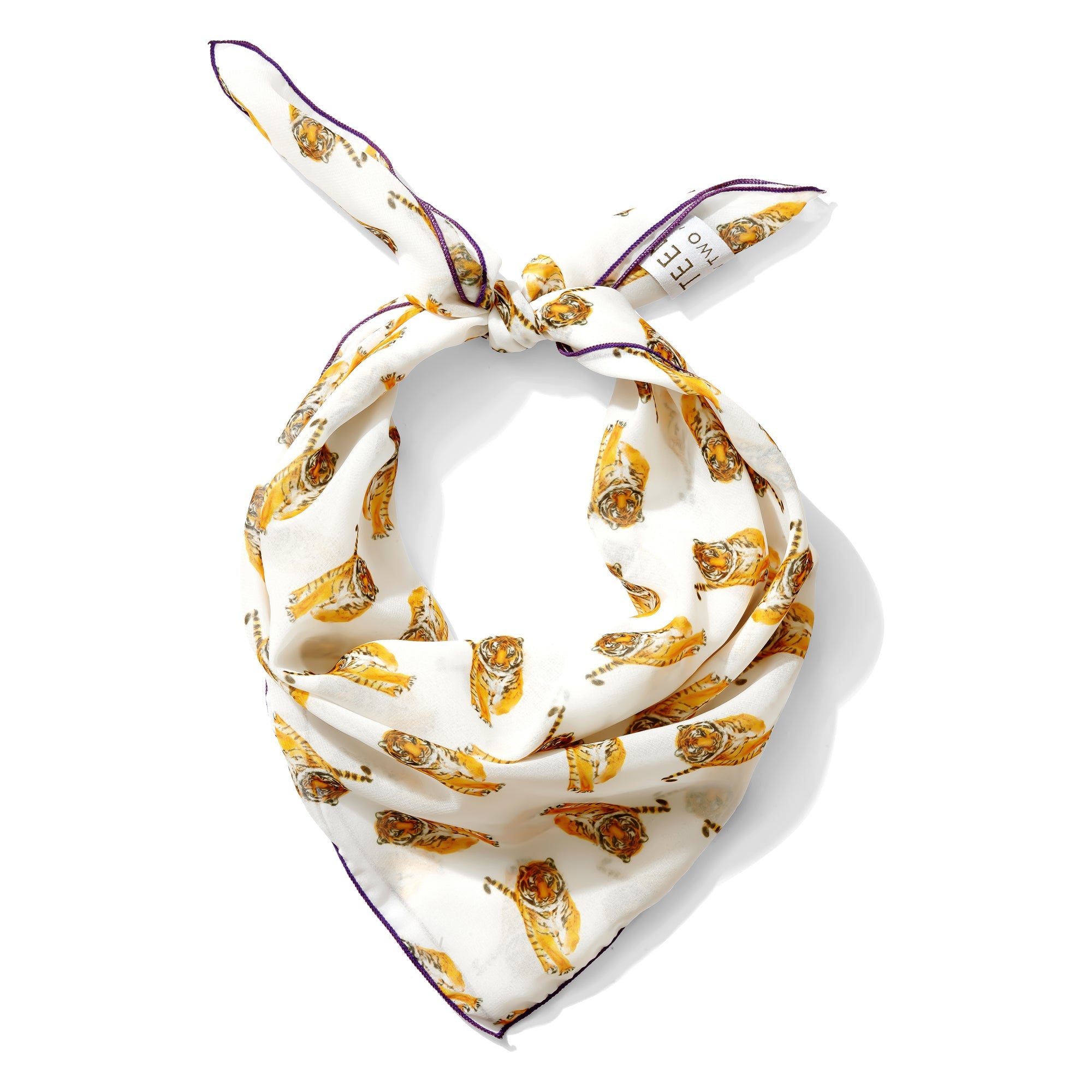 Yellow Tiger Chiffon Scarf with Purple Edging