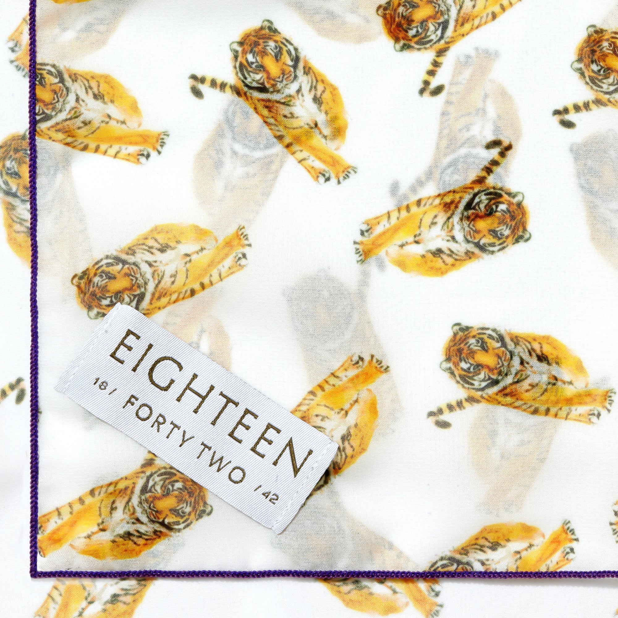 Yellow Tiger Chiffon Scarf with Purple Edging