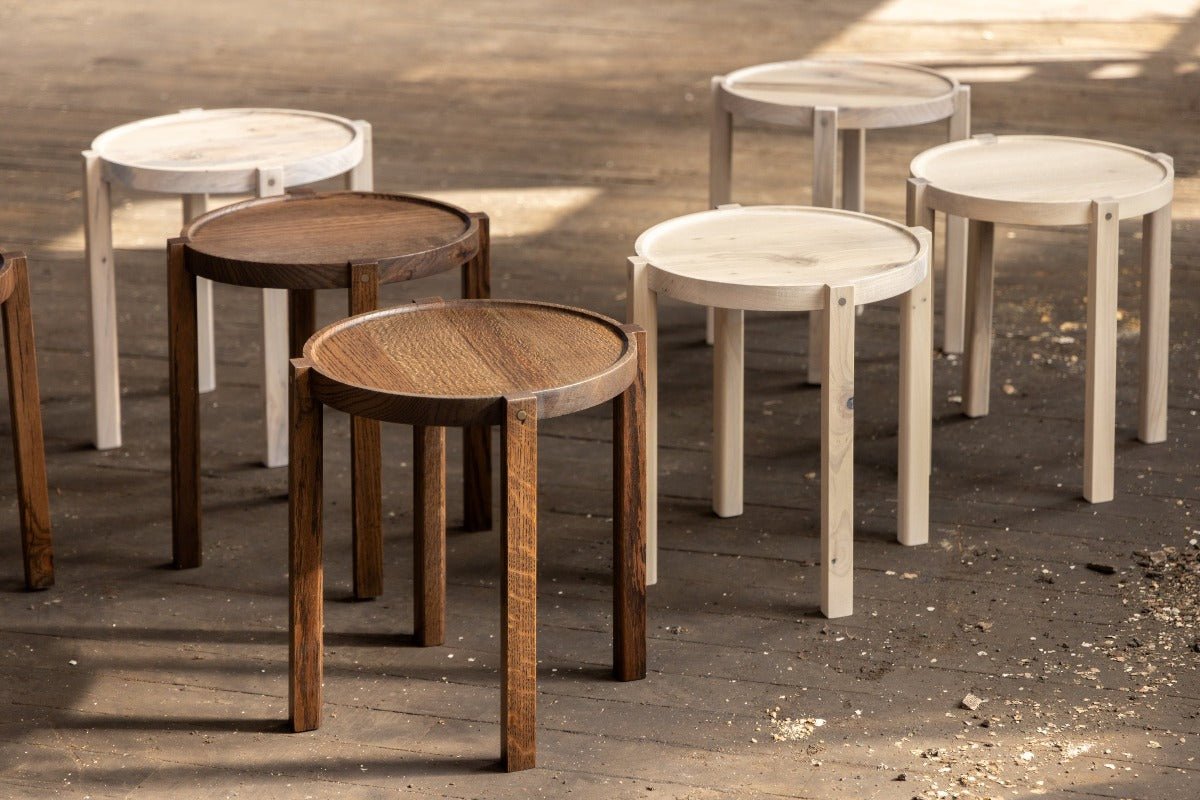 Waverly Side Table | Modern Round Wood Side Table with Metal Details