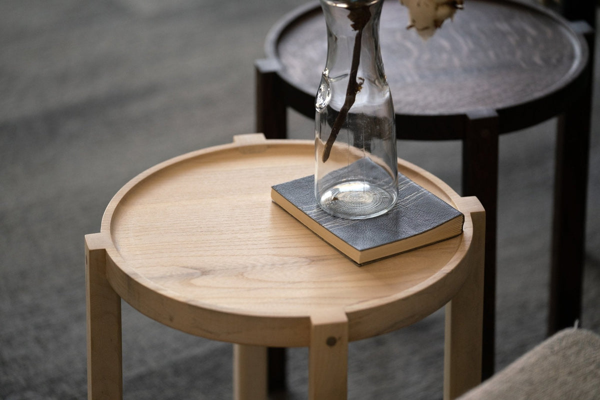 Waverly Side Table | Modern Round Wood Side Table with Metal Details