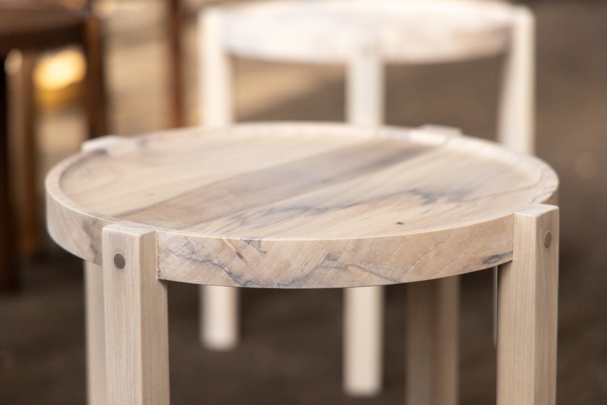 Waverly Side Table | Modern Round Wood Side Table with Metal Details