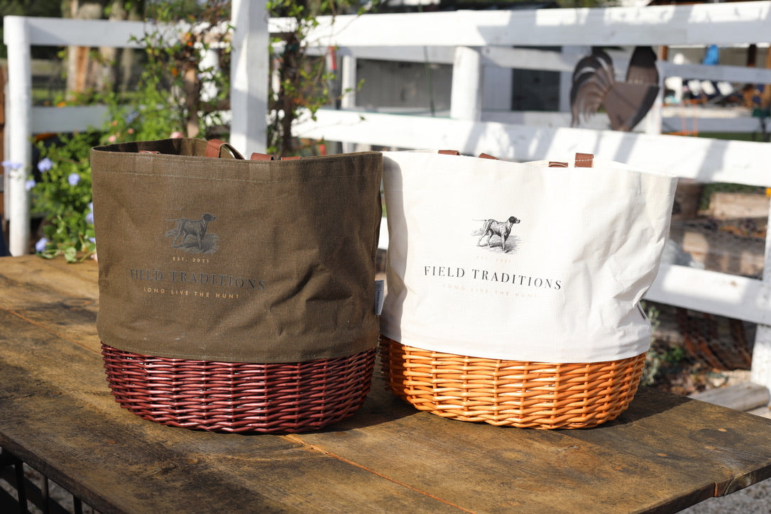 Field Traditions Canvas and Willow Basket Tote - Olive