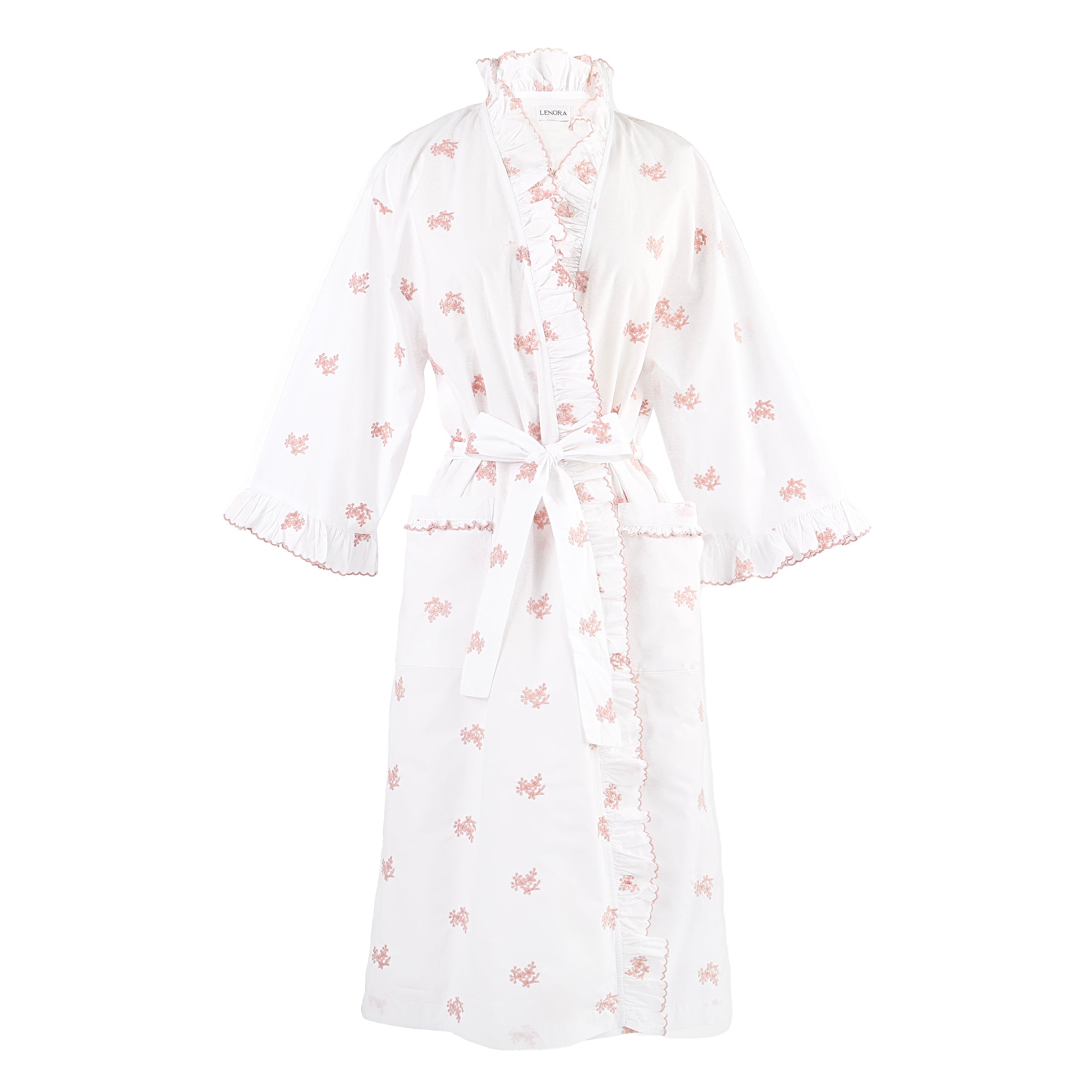 NANCY COTTON RUFFLE EMBROIDERED ROBE