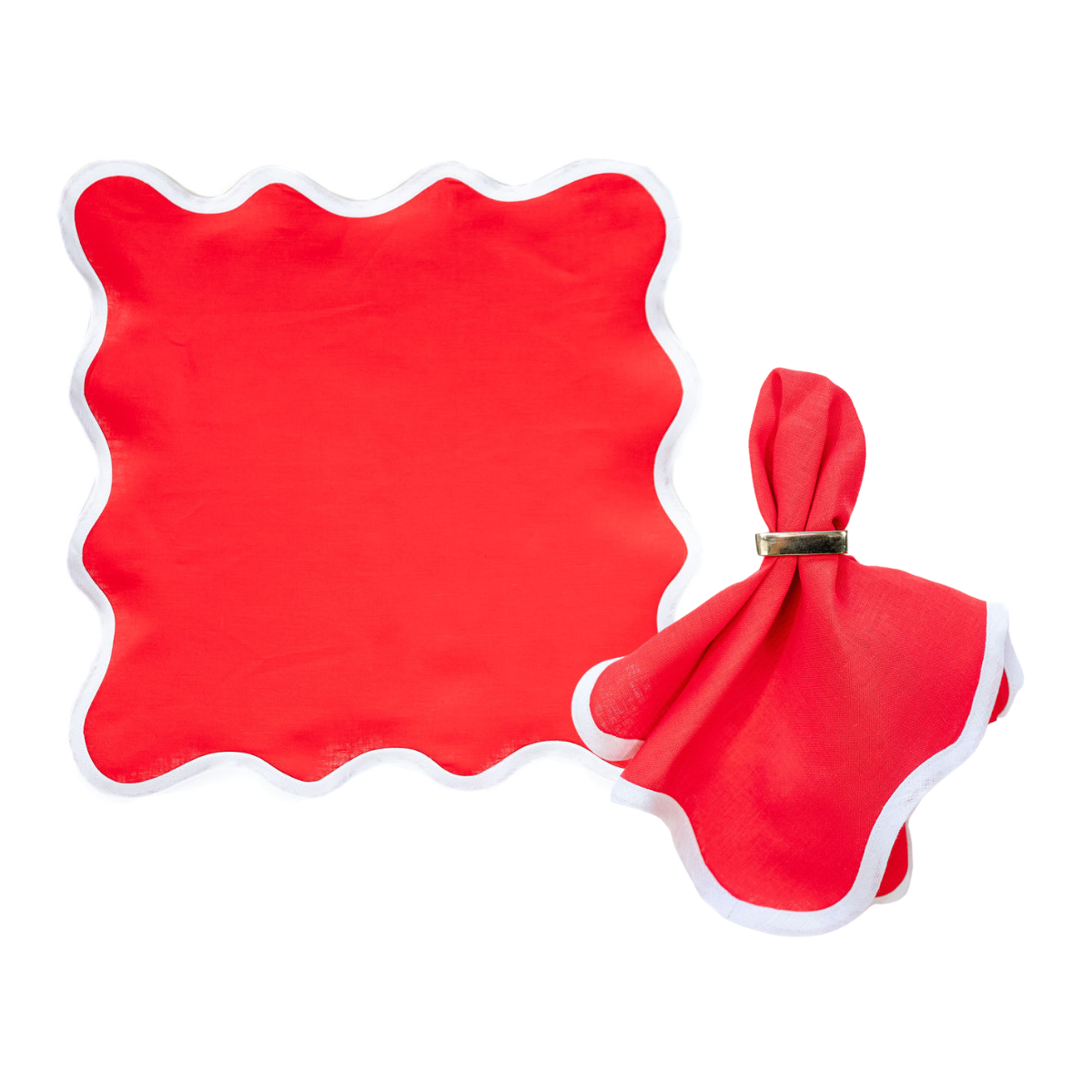 Linen Scalloped Square in Rosebud Red