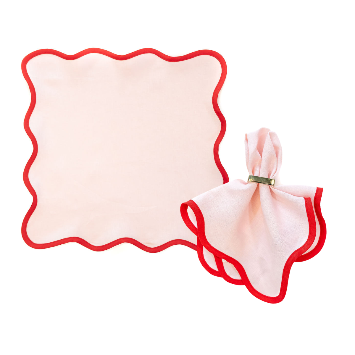 Linen Scalloped Square in Peony Pink with Rosebud Red