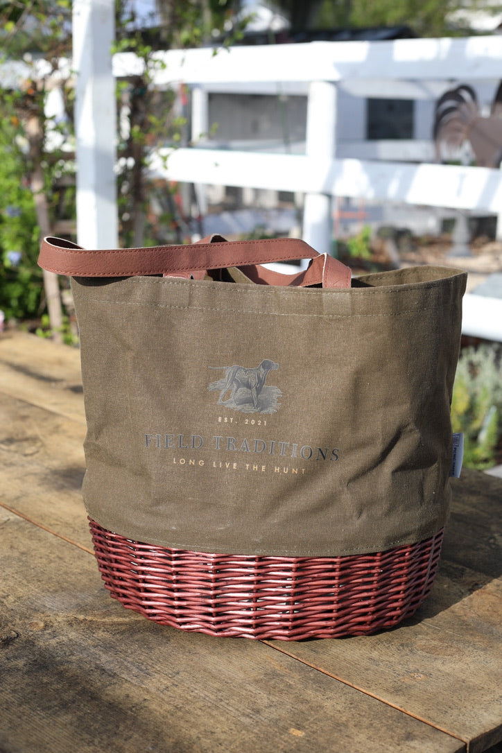 Field Traditions Canvas and Willow Basket Tote - Olive