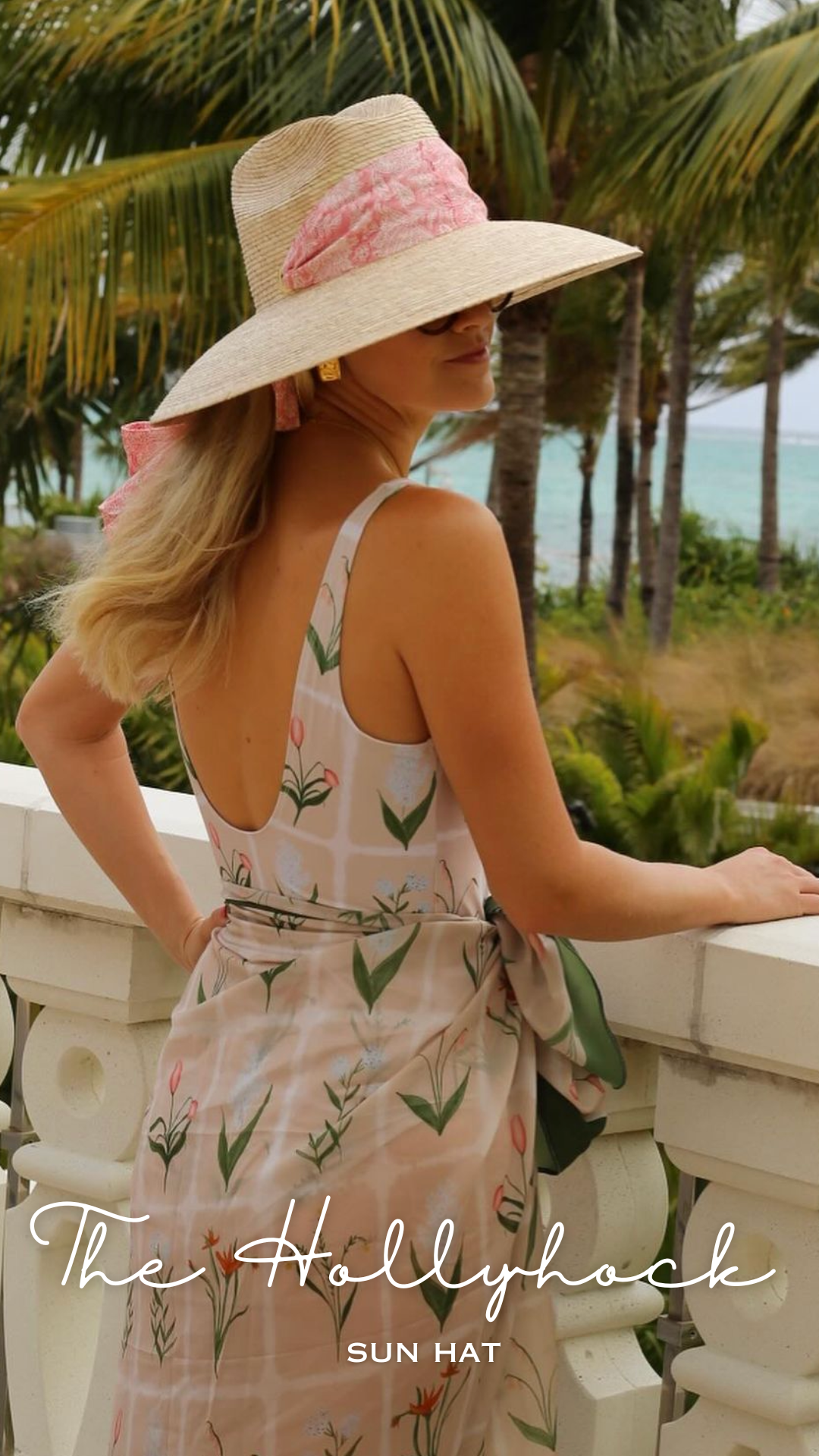 Hollyhock Sun Hat - Vintage Pink Geometric Ribbon - Rose Quartz Toggle