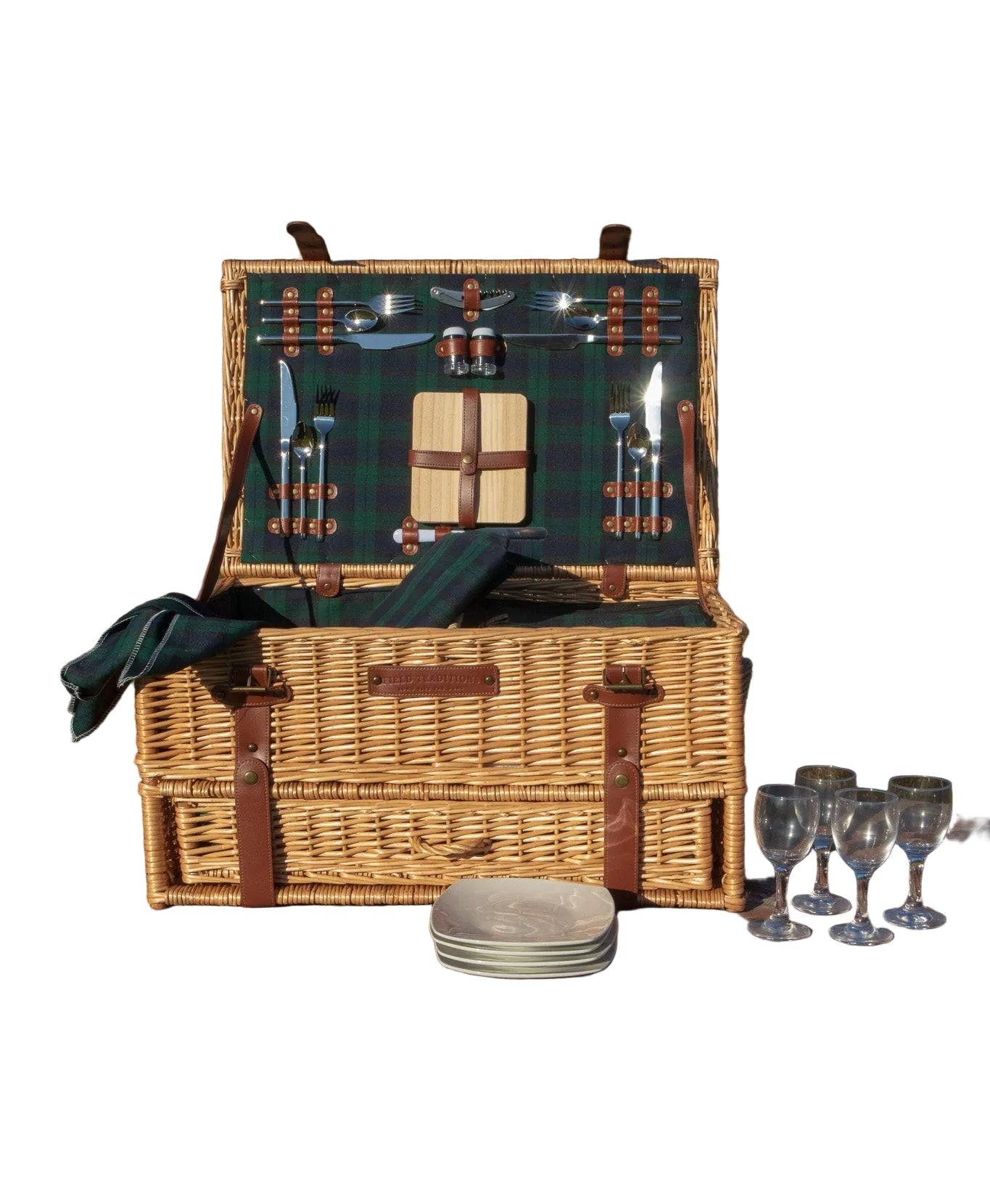 Field Traditions 4 Person Black Watch Tartan Picnic Basket