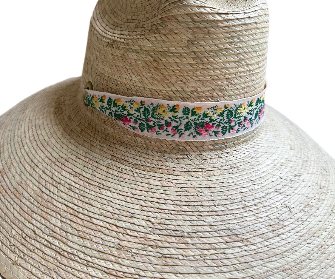 Mommy & Me Sun Hat Set - Hollyhock & Petunia - Long Rainbow Rosebud Vintage Ribbon