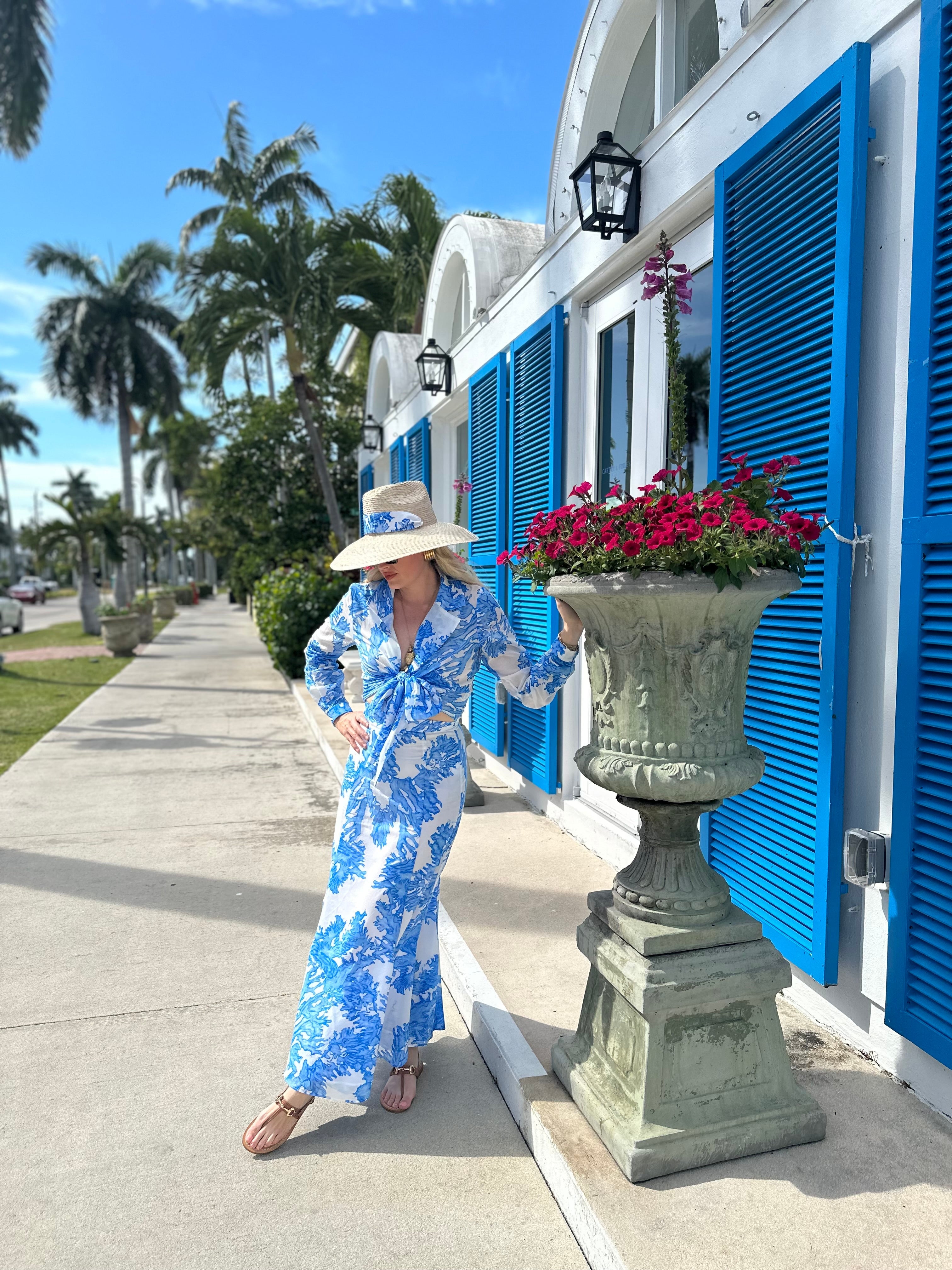 Hollyhock Sun Hat - Pink Pansy Block Print Hat Scarf