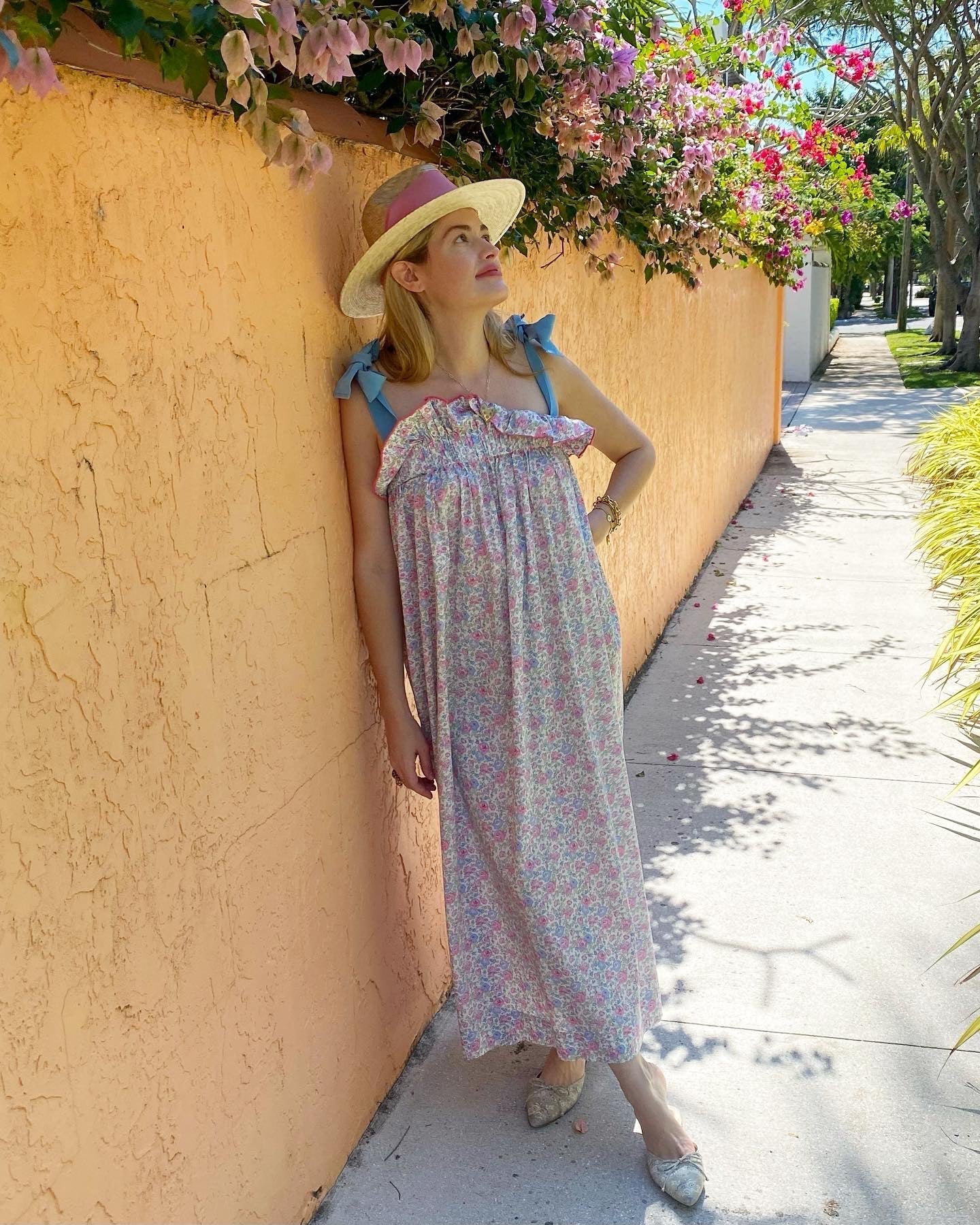 Zinnia Sun Hat - Blue Thistle Block Print Hat Scarf