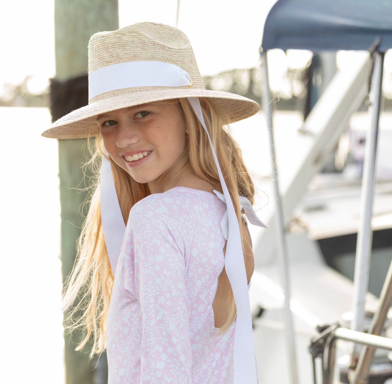 Mommy & Me Sun Hat Set - Hollyhock & Petunia - Long Olive Green Grosgrain Ribbon