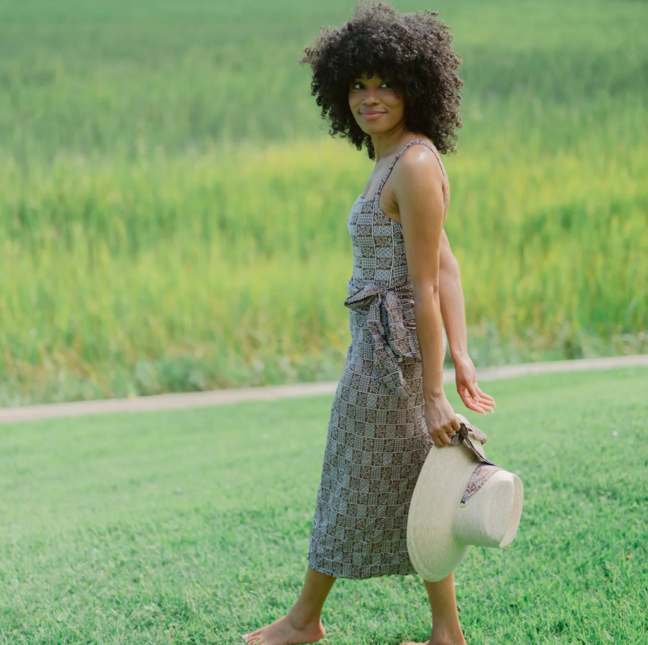 Hollyhock Sun Hat - Pink Pansy Block Print Hat Scarf
