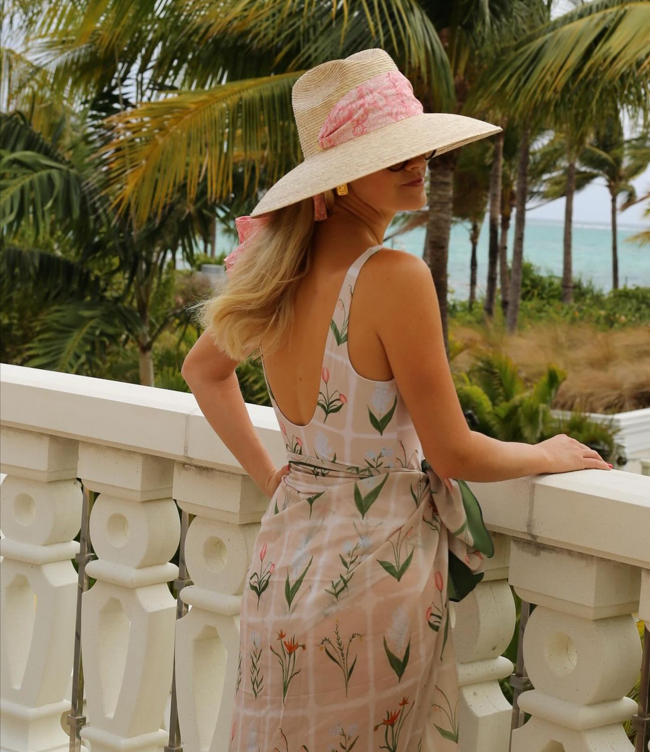 Hollyhock Sun Hat - Vintage Pink Geometric Ribbon - Rose Quartz Toggle