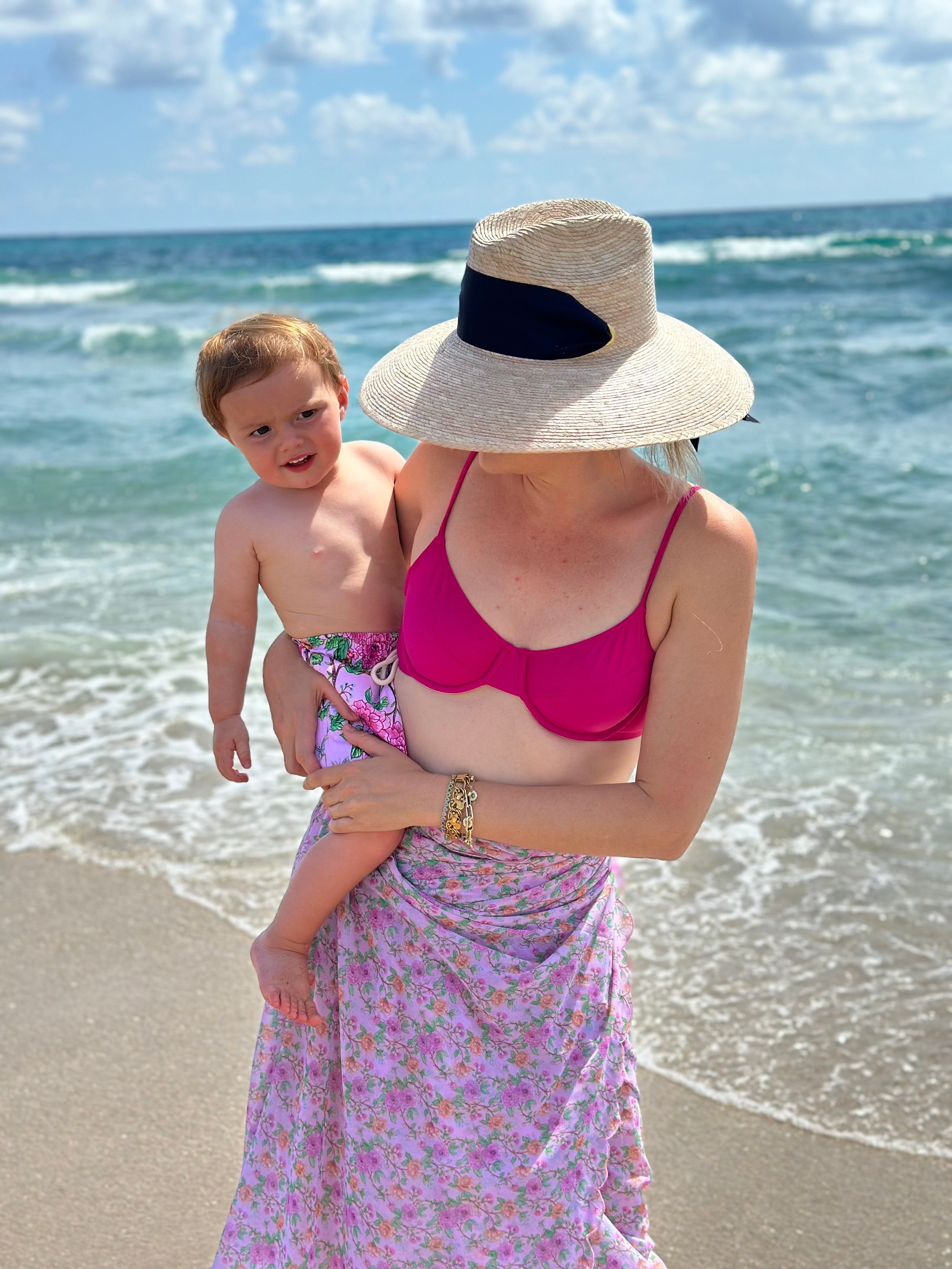 Hollyhock Sun Hat - Vintage Pink Geometric Ribbon - Rose Quartz Toggle