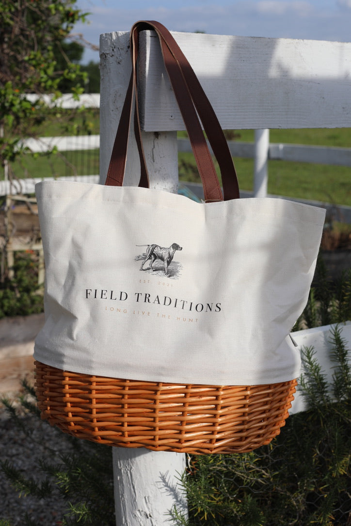 Field Traditions Canvas and Willow Basket Tote - Beige