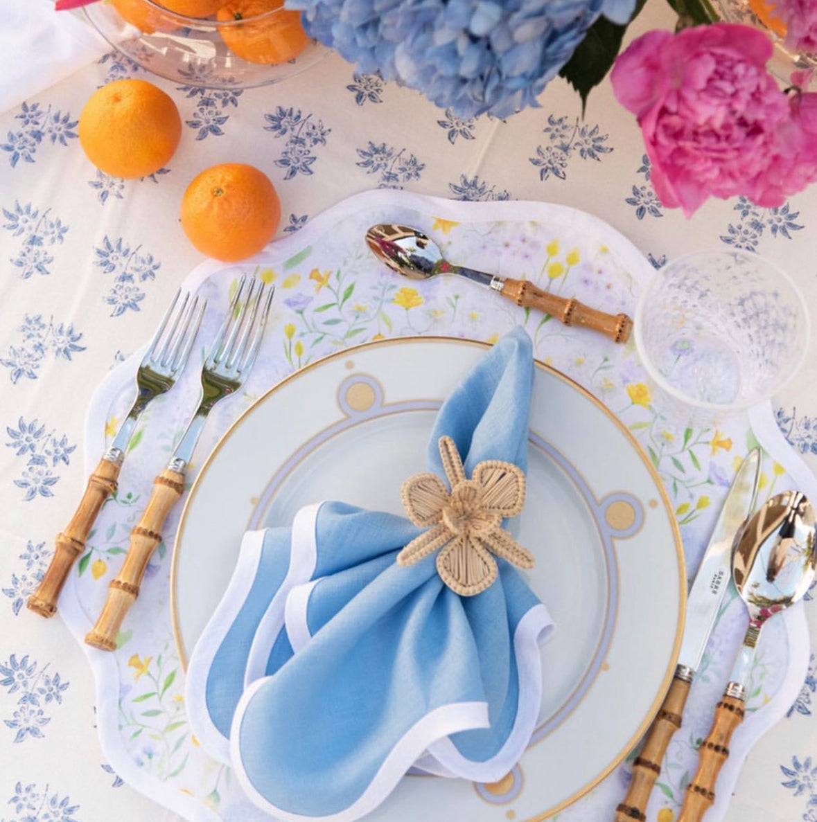 Linen Scalloped Square | Cornflower Blue
