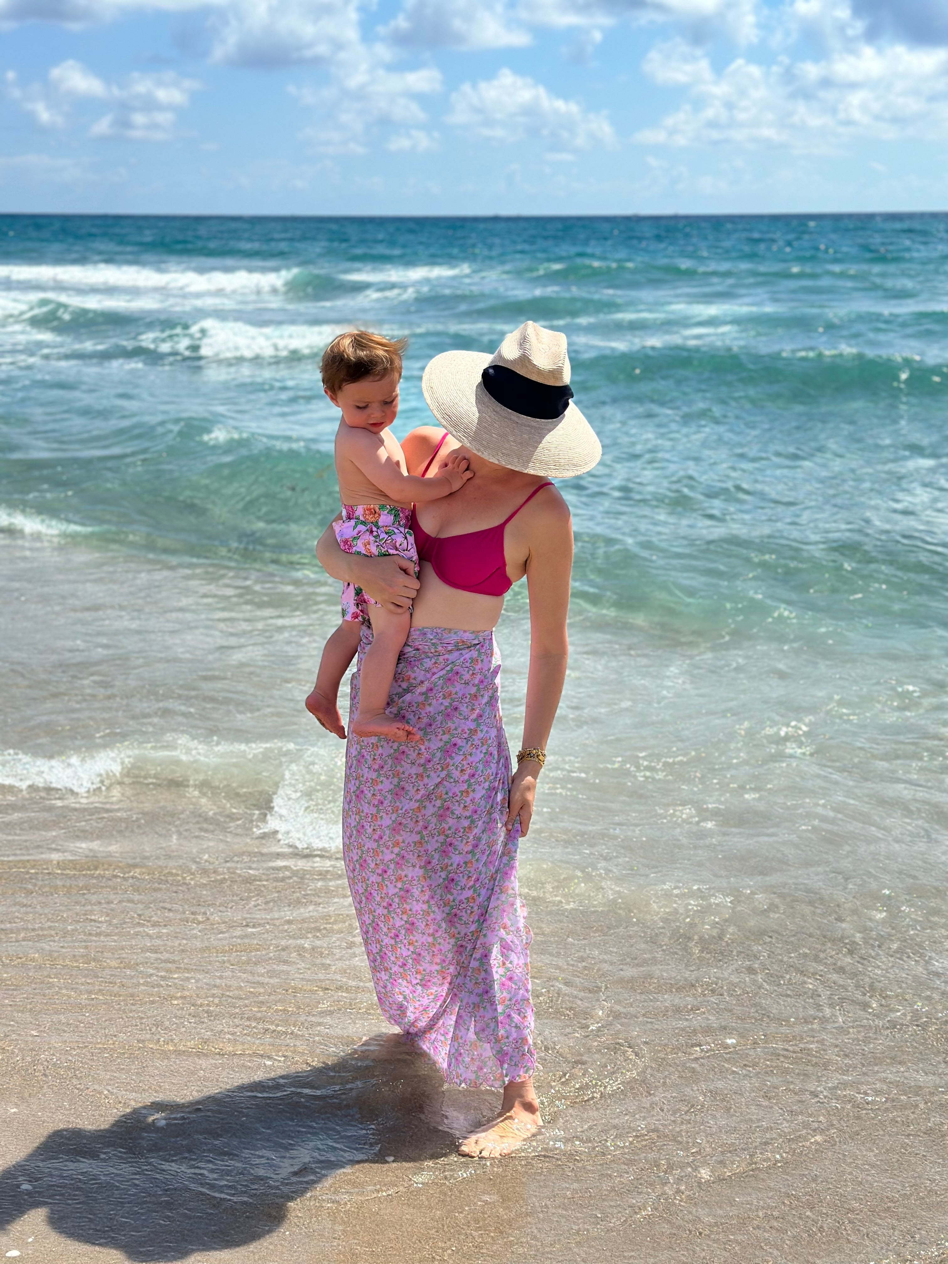 Hollyhock Sun Hat - Pink Marigold Block Print Hat Scarf