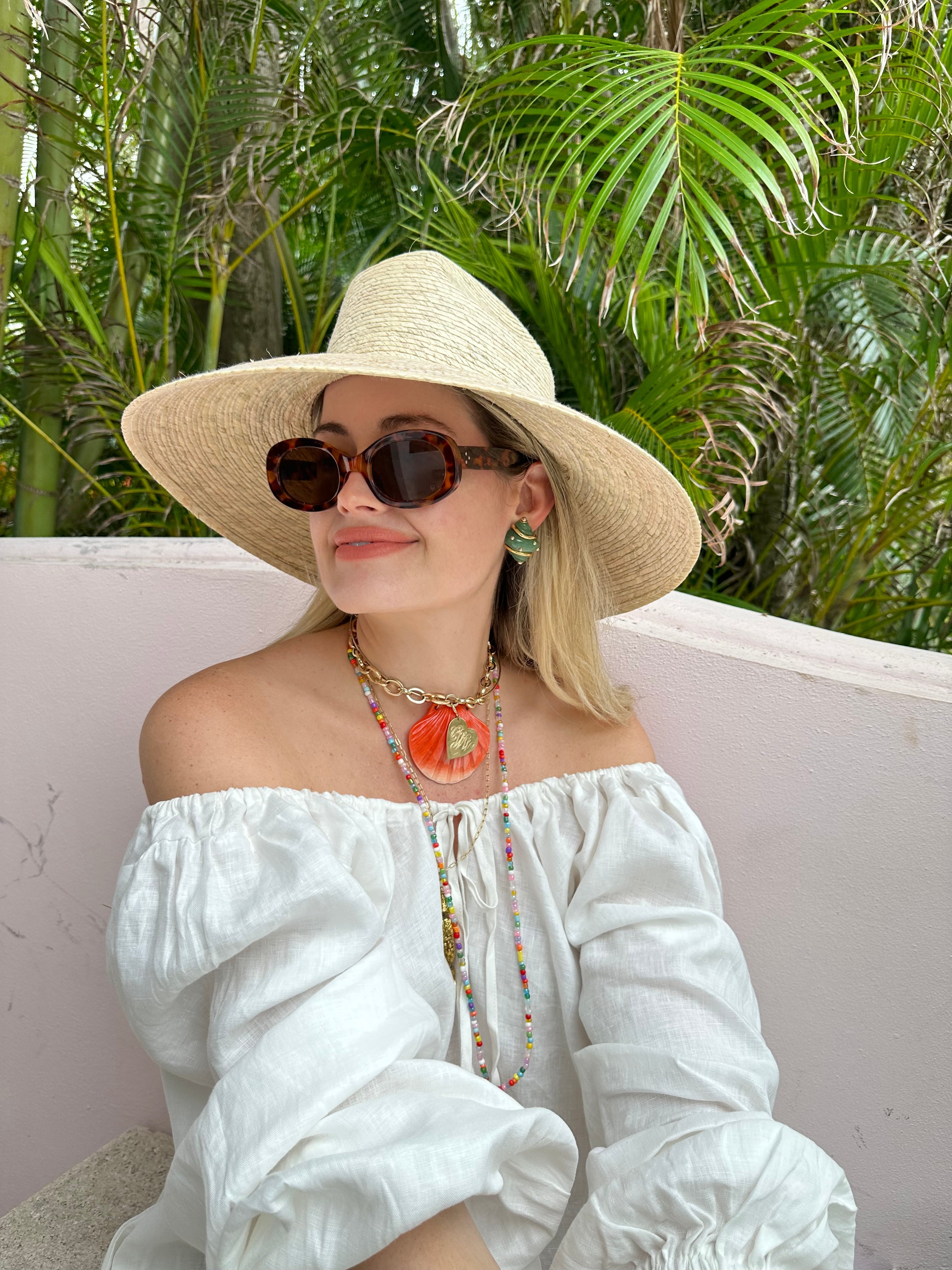 Hollyhock Sun Hat - Vintage Pink Geometric Ribbon - Rose Quartz Toggle
