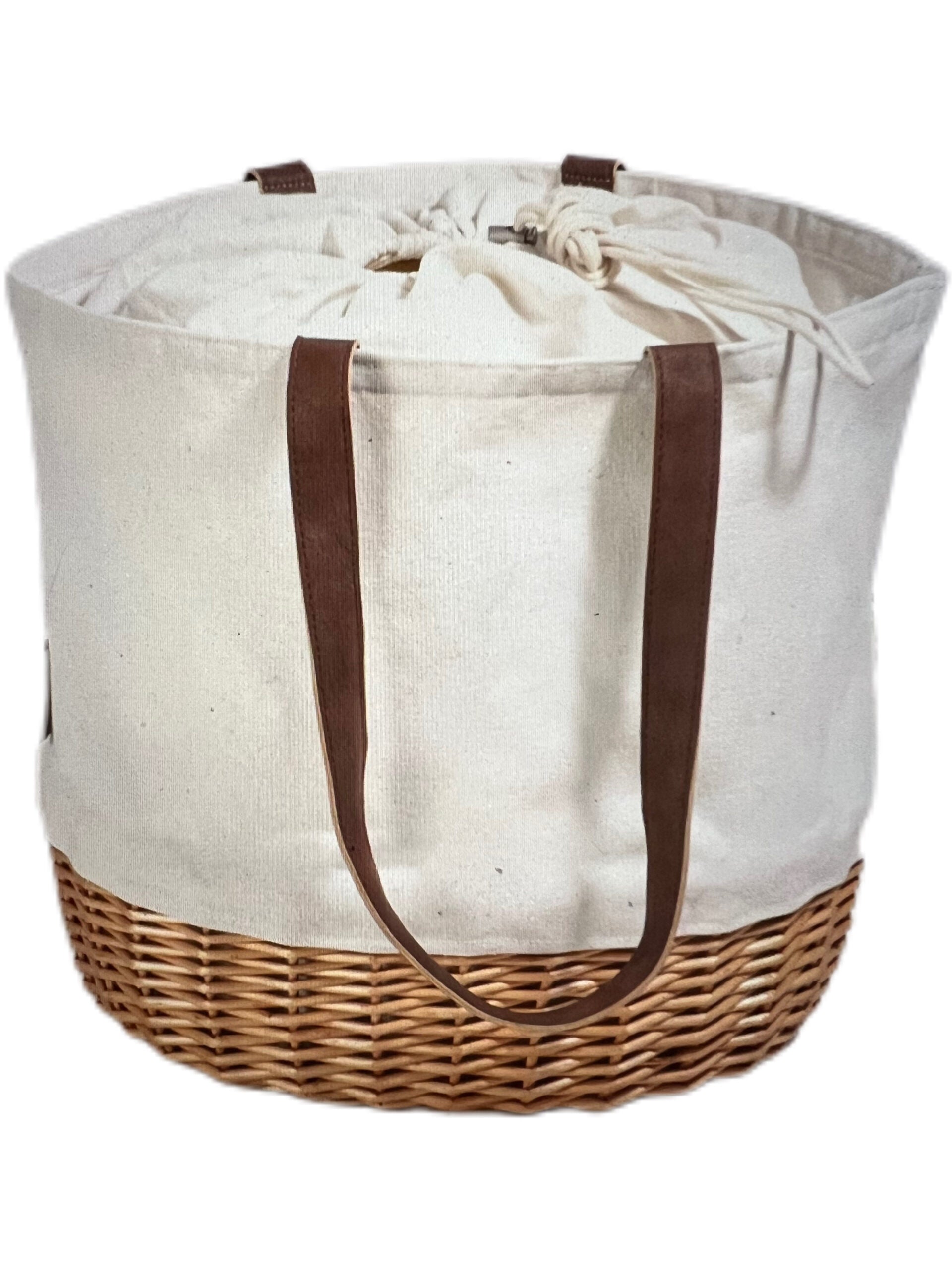 Field Traditions Canvas and Willow Basket Tote - Beige