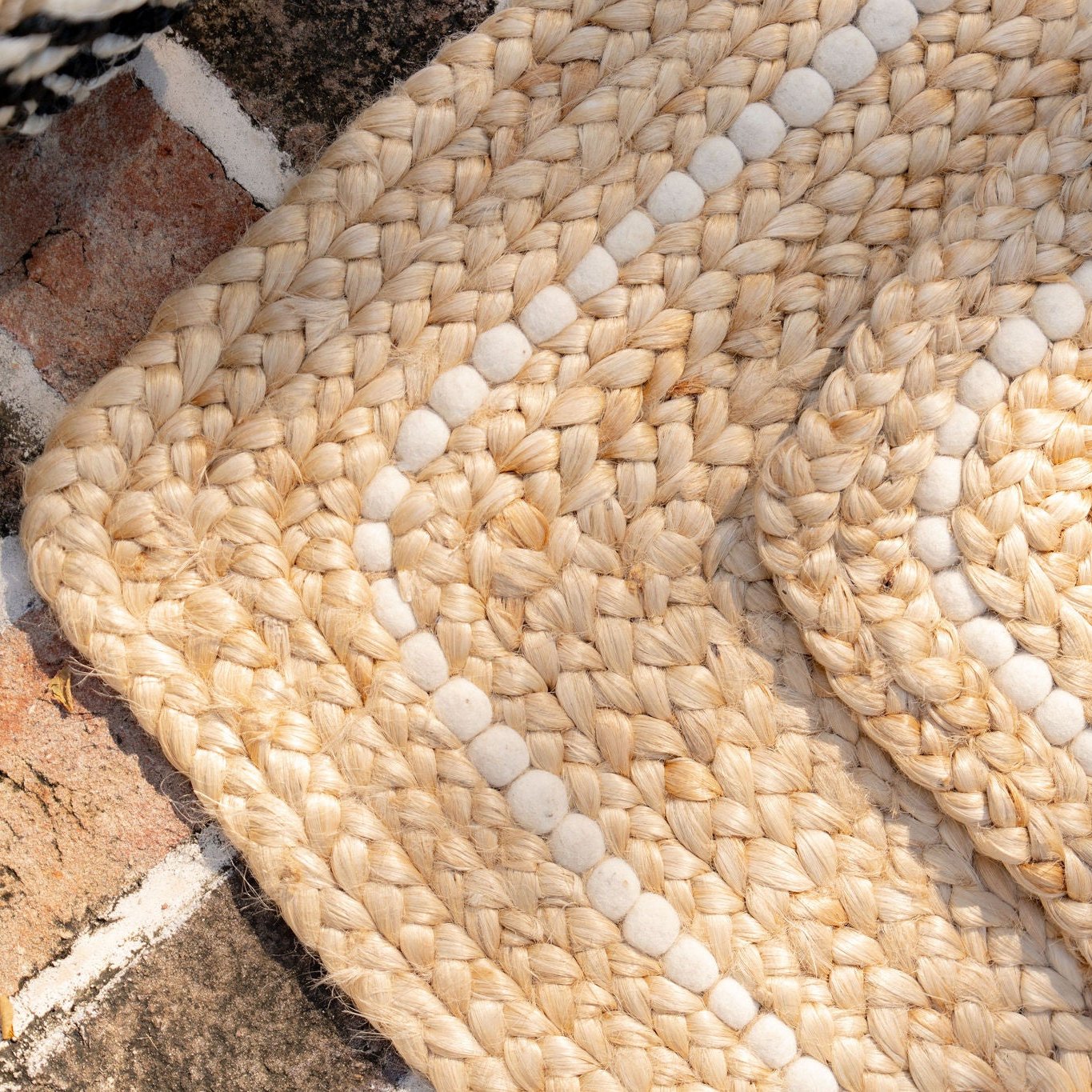 Braided Jute Doormat with Hand-spun Wool Accents