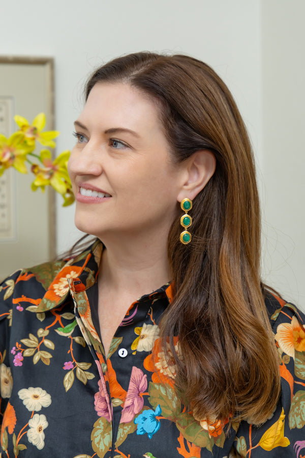 Bamboo Gold & Emerald Triple Earring