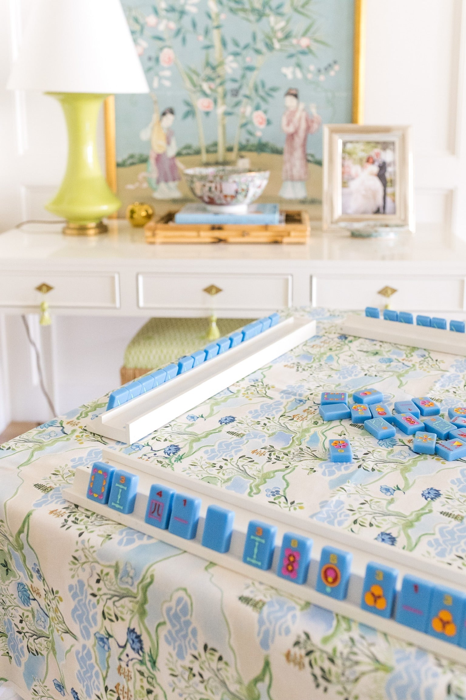 Scalloped Square Table Topper in Blue Pagoda