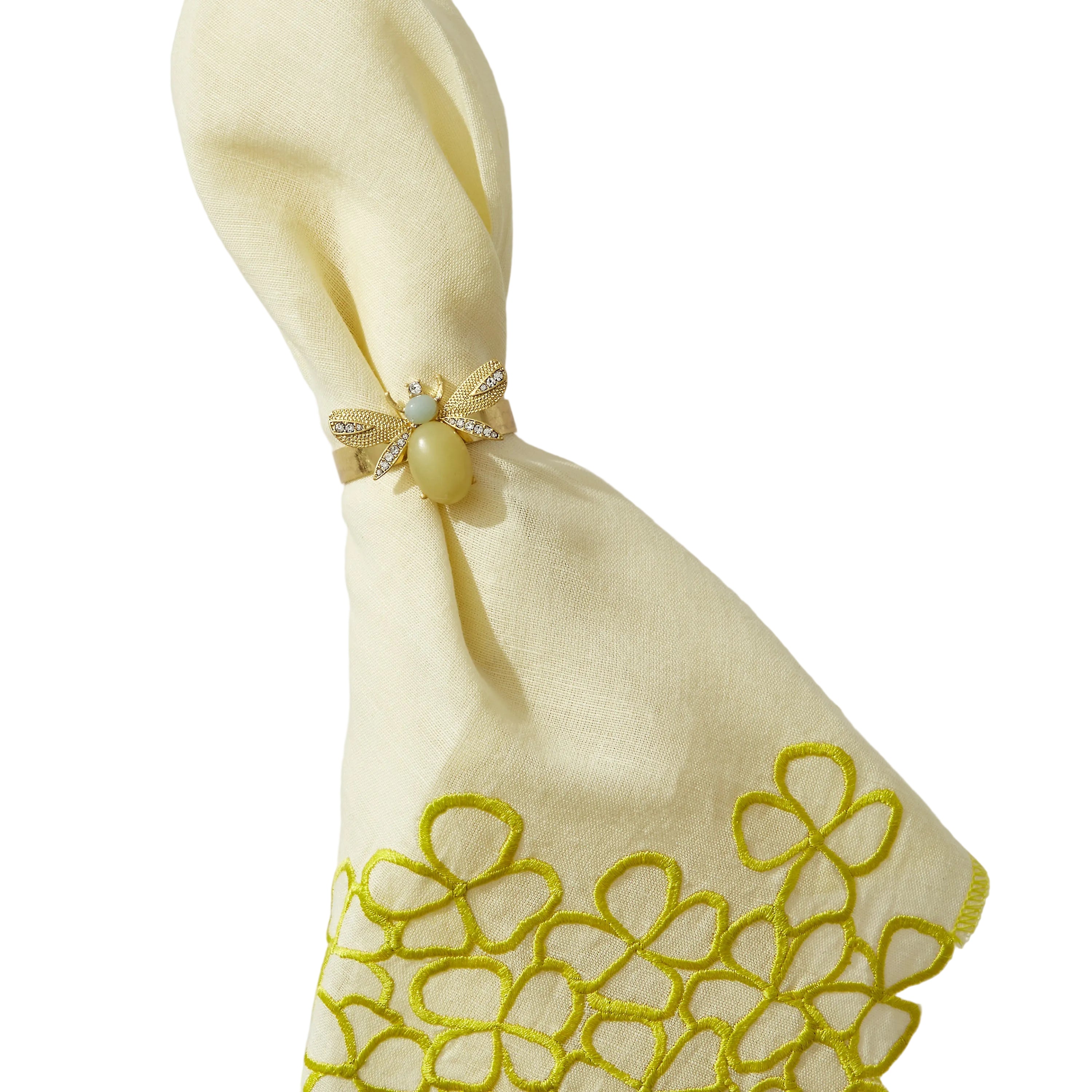Etched Wing Bug Skinny Napkin Rings in Lemon Jasper, Set of Four