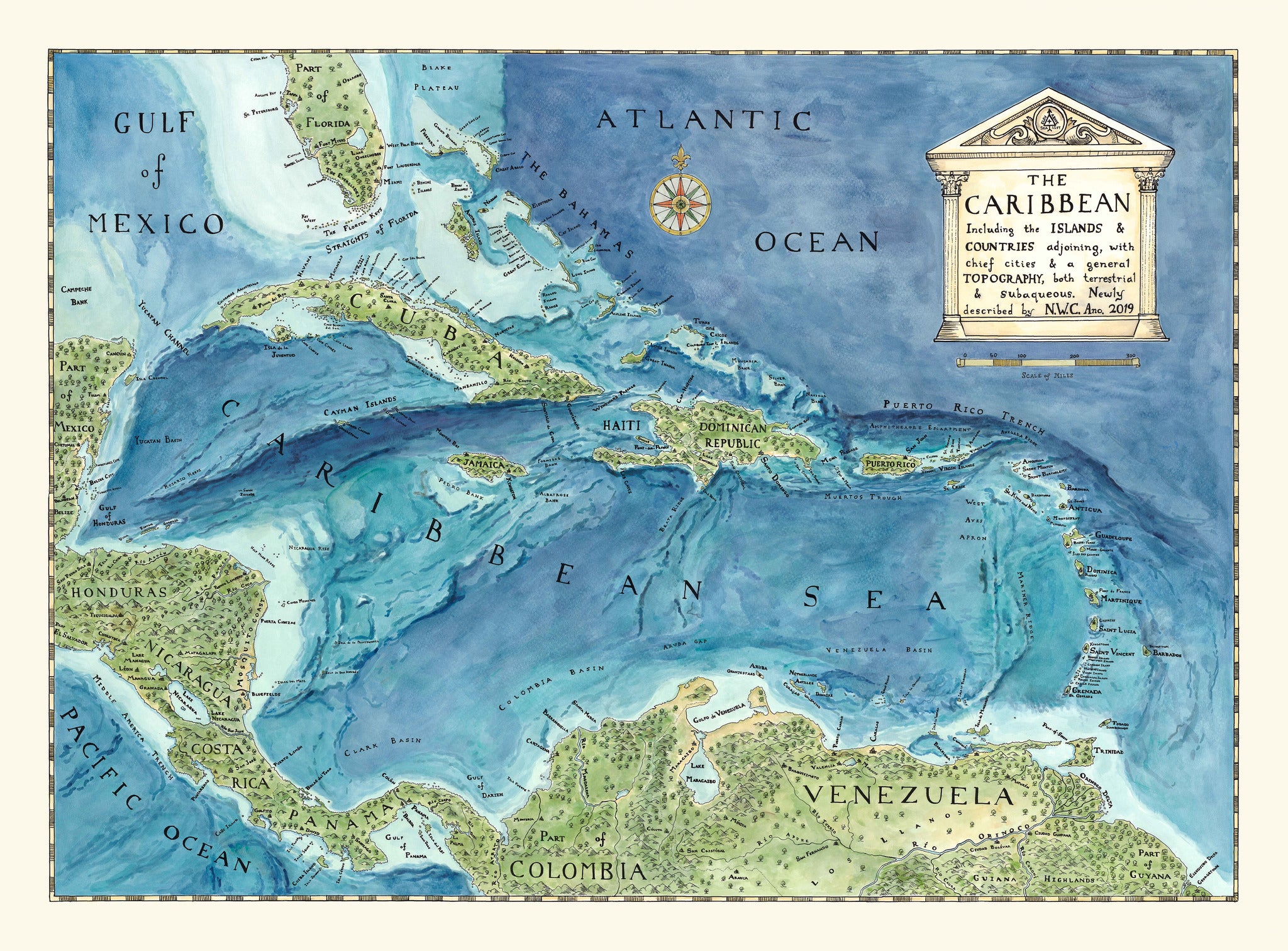 Map of the Caribbean Sea and surrounding areas with labels for countries and bodies of water.