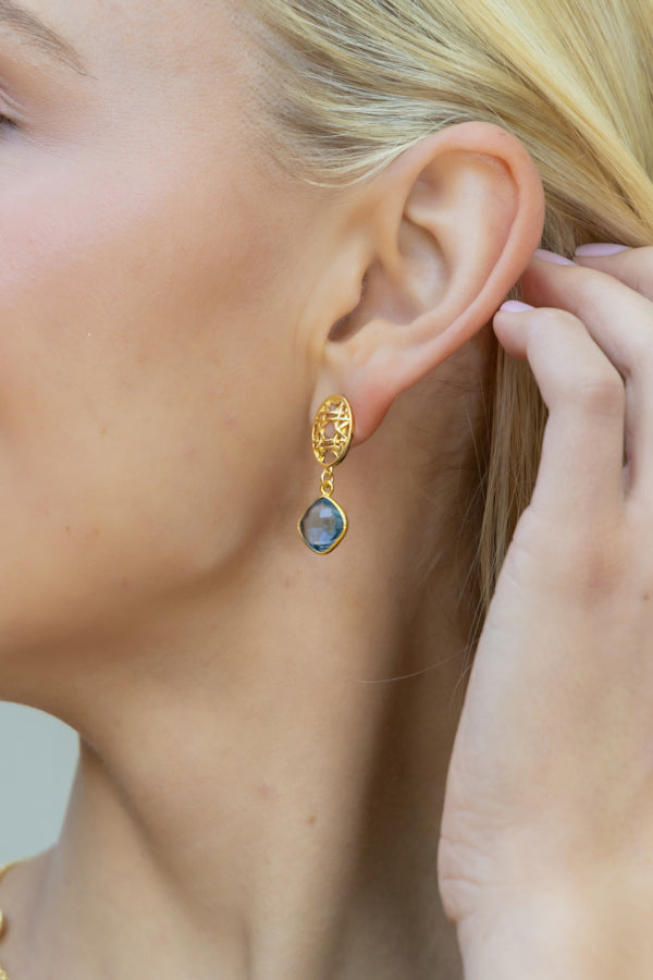 Catherine Gold Basketweave & Blue Quartz Earrings