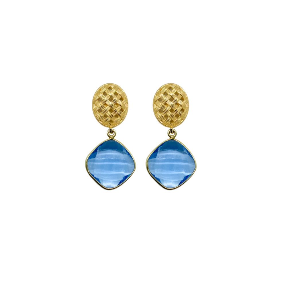 Catherine Gold Basketweave & Blue Quartz Earrings