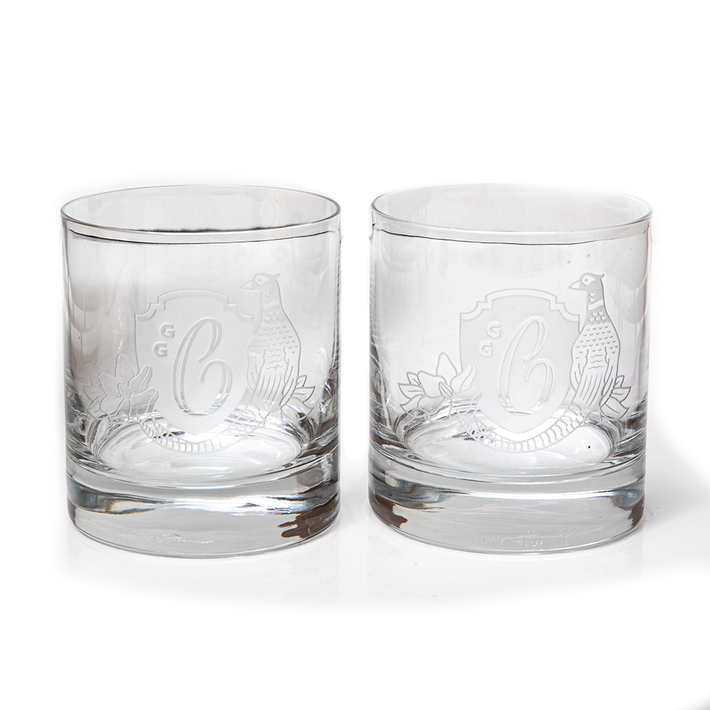 G&G Club Etched Rocks Glasses