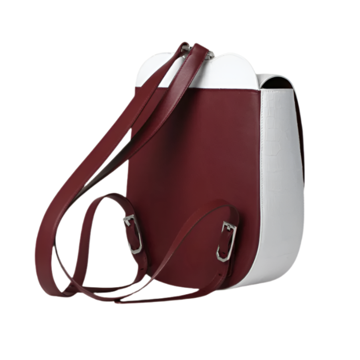 Roubaix Piper Backpack in White Alligator with Maroon Straps